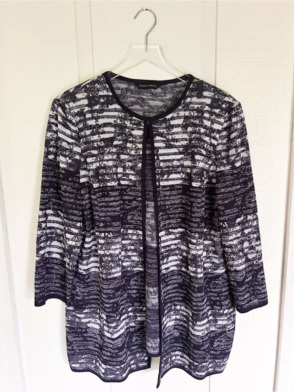 Ming Wang Cardigan Sweater Black White Striped Sz 0X